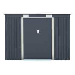 8 X 4 (2.61m X 1.21m) Double Door Metal Pent Shed - Dark Grey