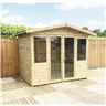 8 X 16 Pressure Treated Apex Garden Summerhouse - 12mm Tongue And Groove - Overhang - Higher Eaves And Ridge Height - Toughened Safety Glass - Euro Lock With Key + Super Strength Framing