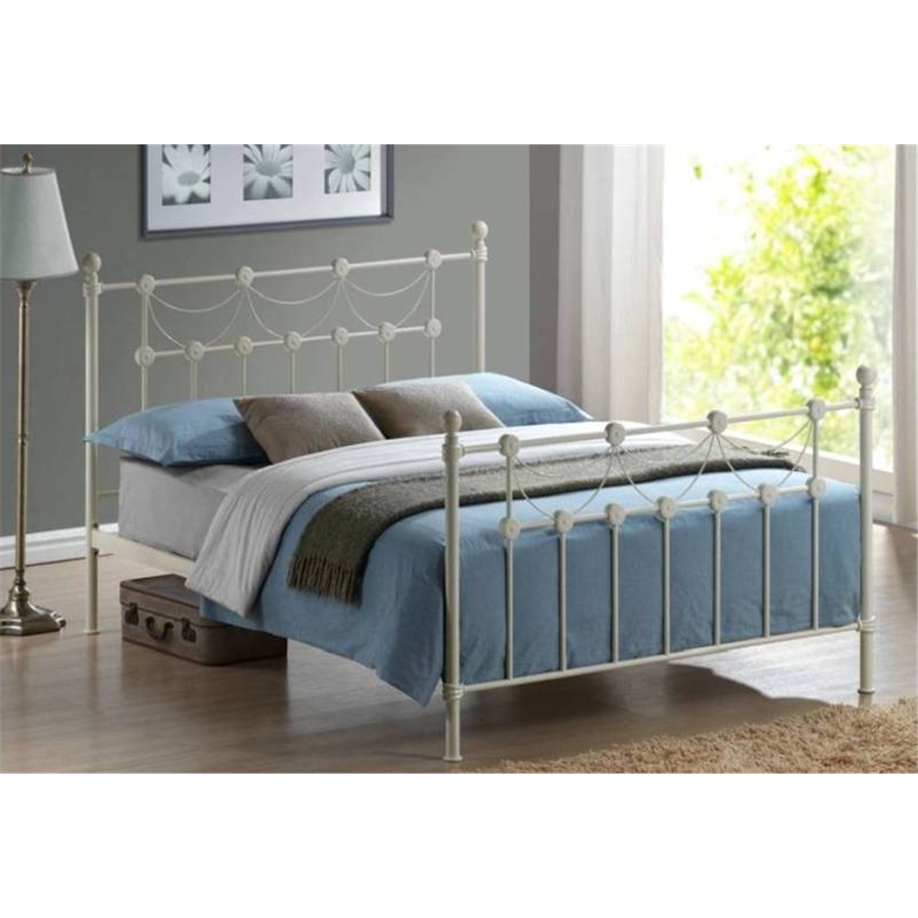 Tuscan Style Ivory Metal Bed Frame King Size 5ft Free