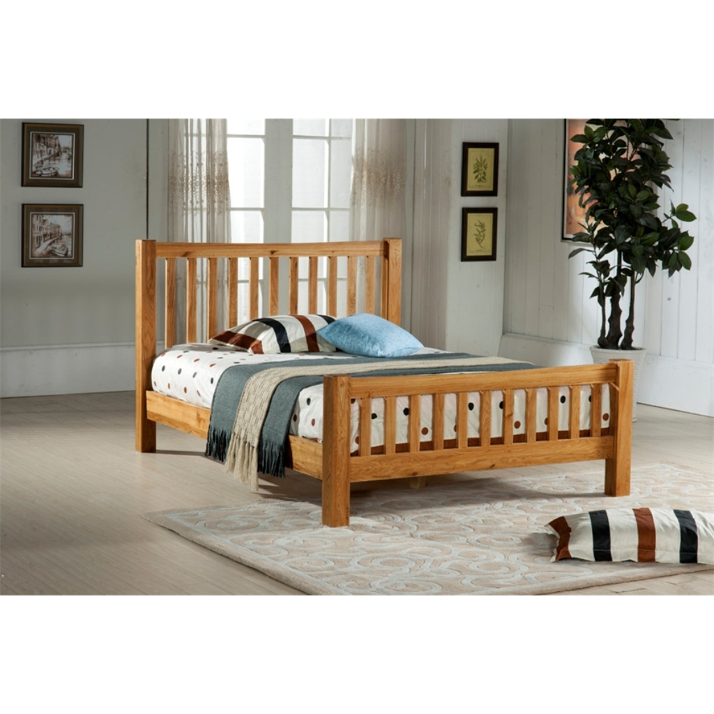 Slatted Solid Oak Double Bed Frame 4ft 6" Free Next Day Delivery