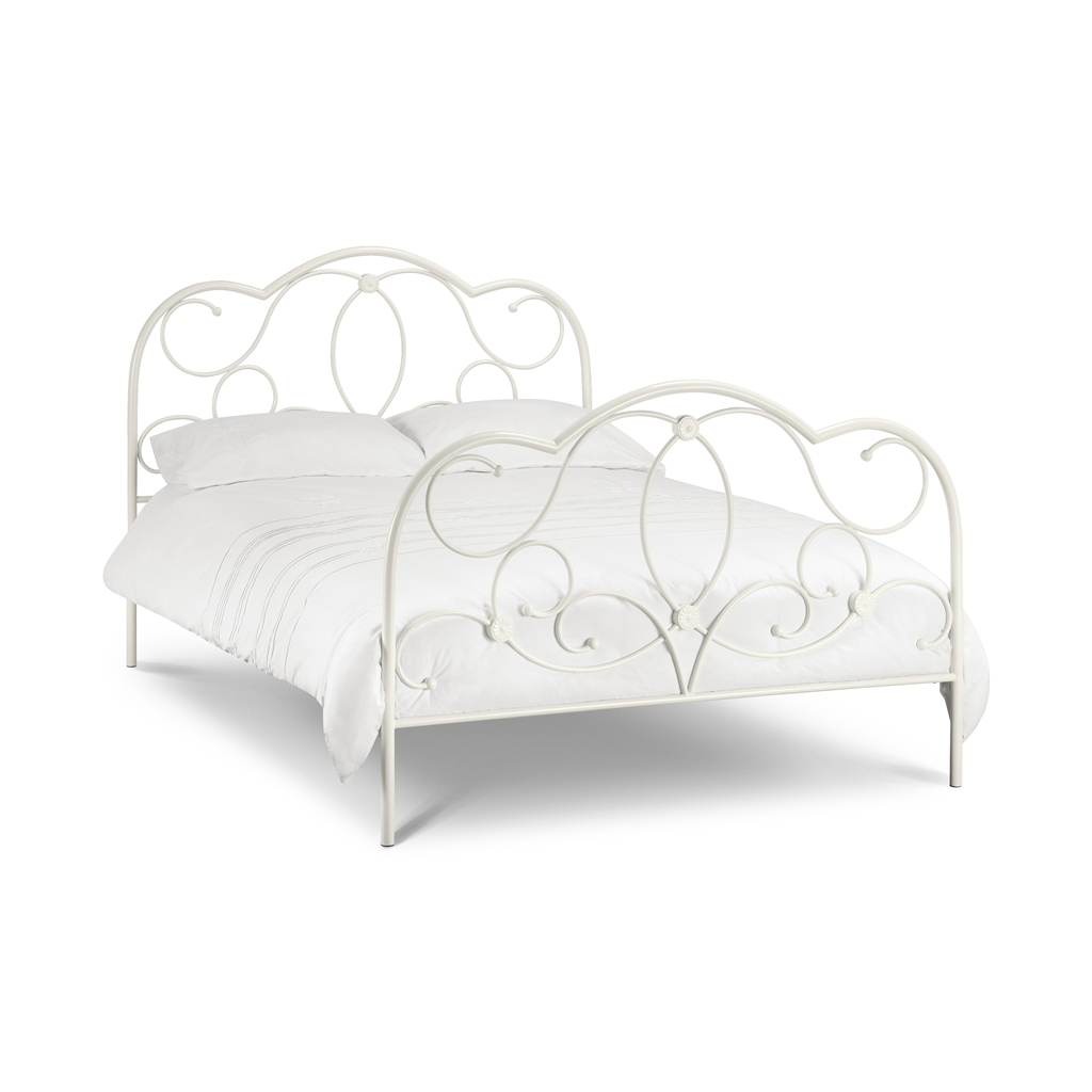 Curved Design Stone White High End Metal Bed Frame Double 4ft 6