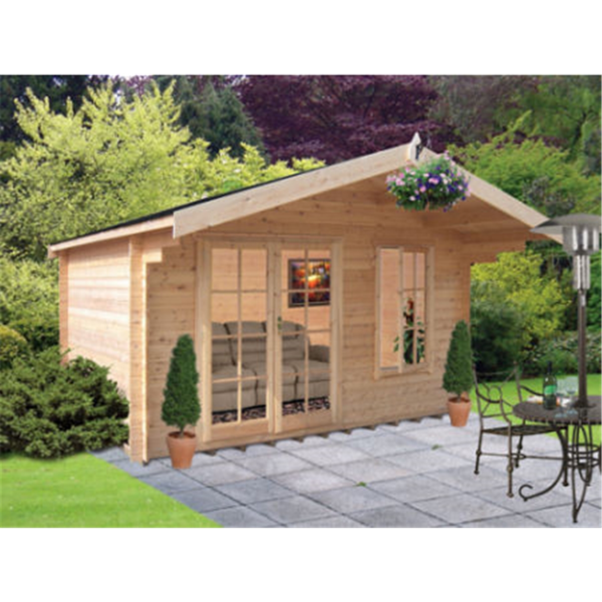 14 X 14 Log Cabin With Fully Glazed Double Doors 4 19m X 4 19m