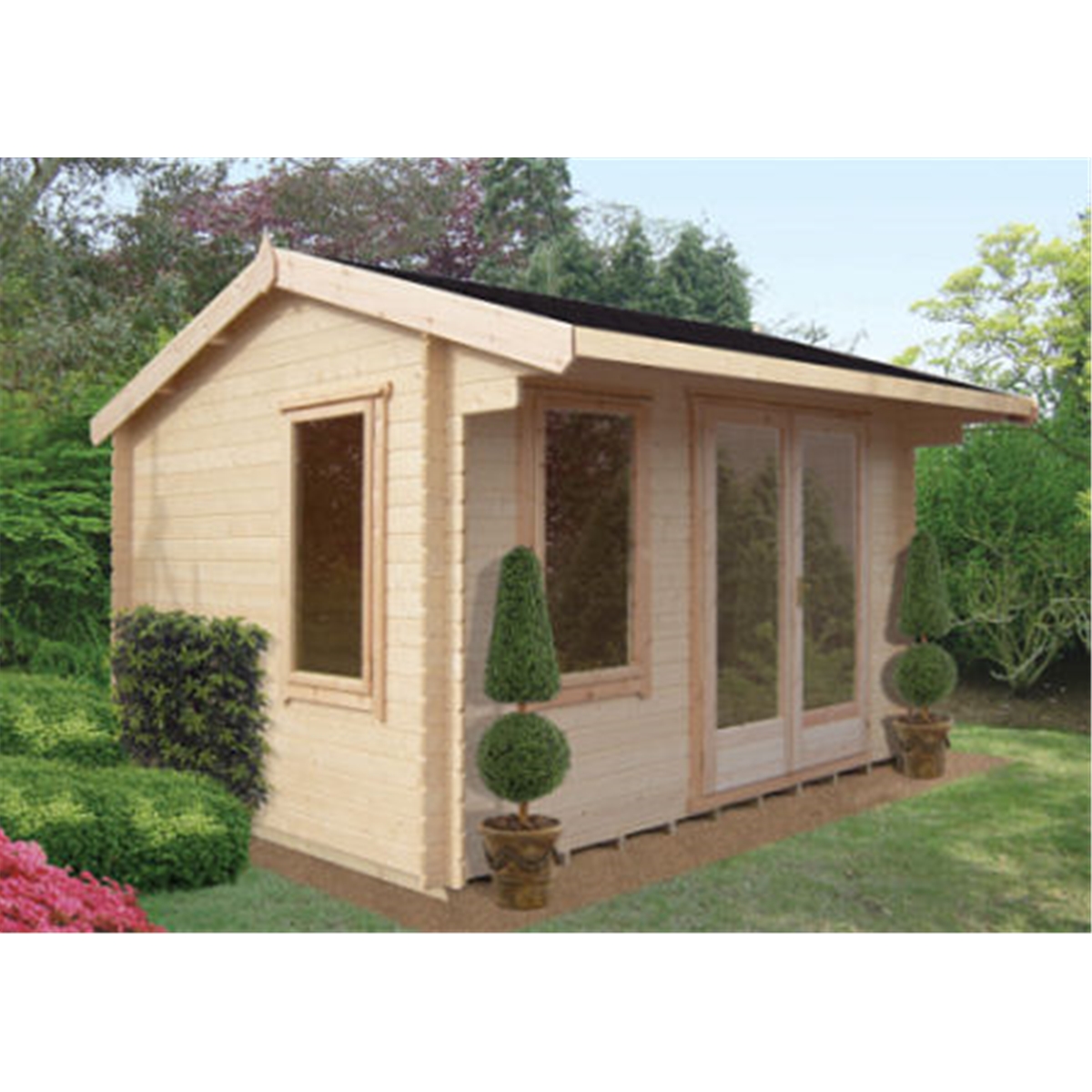 12 X 12 Log Cabin With Fully Glazed Double Doors 3 59m X 3 59m