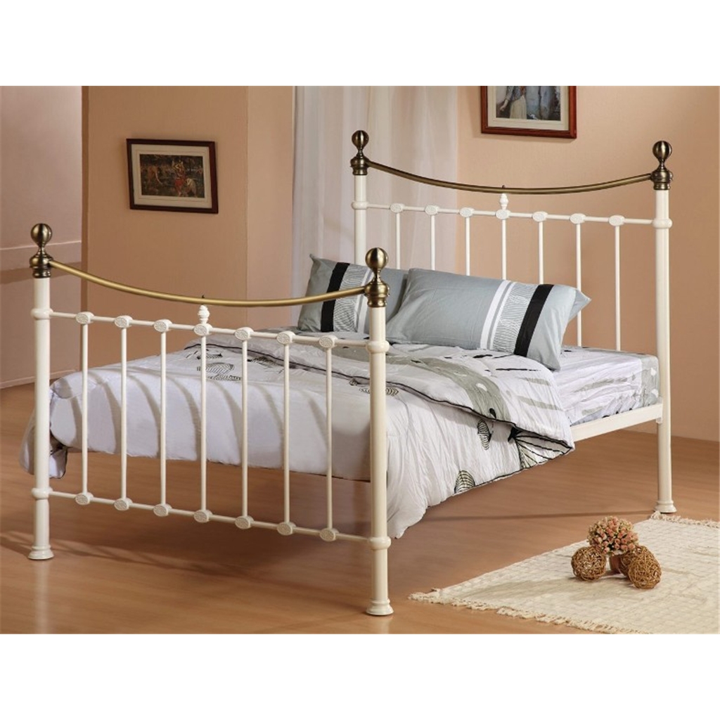 Ivory Metal Bed Frame With Brushed Antique Brass Double 4ft 6" Free