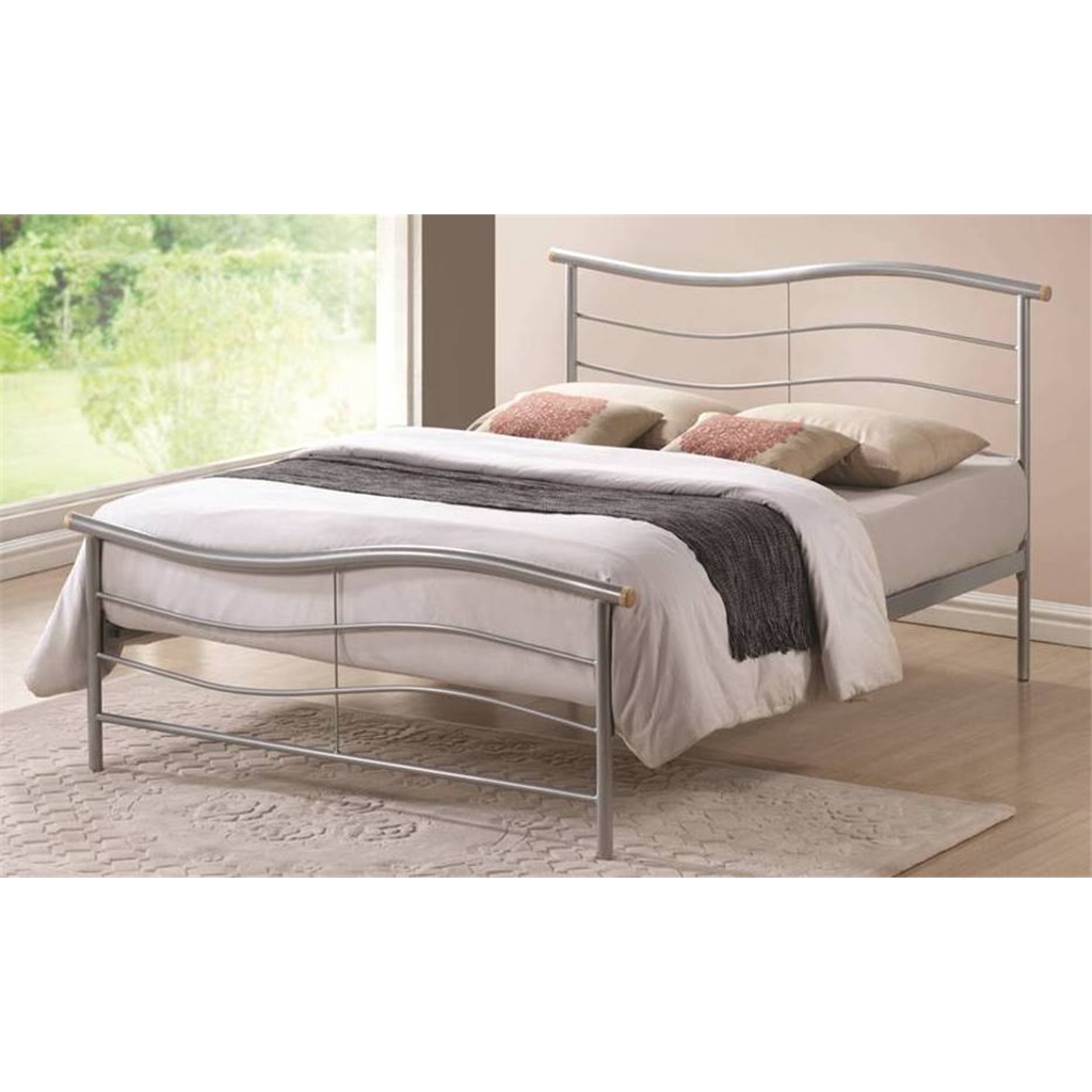 Silver Metal Bed Frame With Wave Headboard Double 4ft 6" Free Next