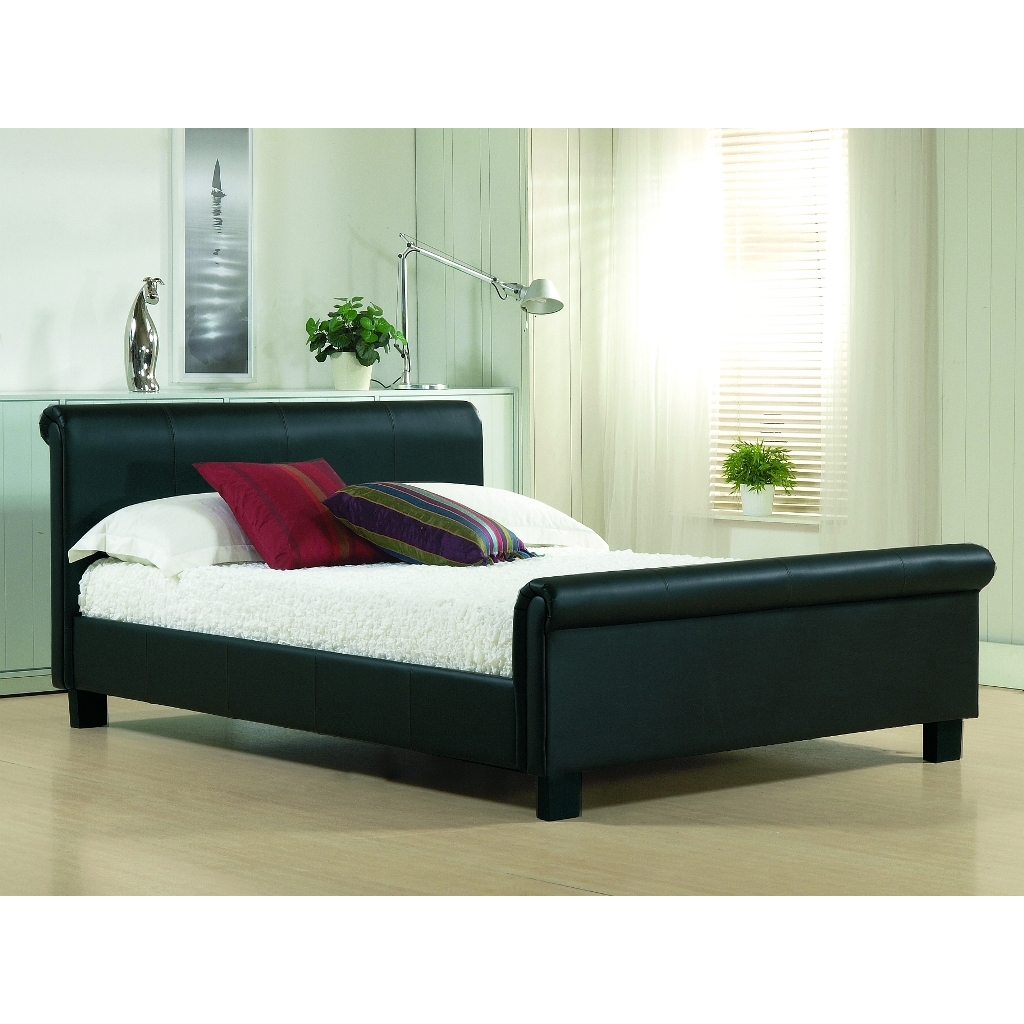 Black Faux Leather Bed Frame With Rolled Headboard and Foot End King Size 5ft Free Next Day