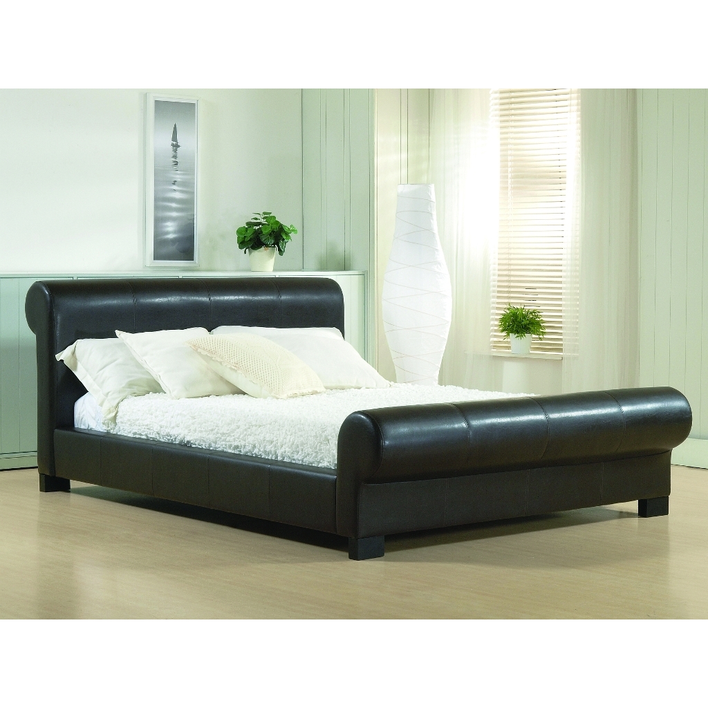 Brown Faux Leather Bed Frame King Size 5ft Free Next Day Delivery