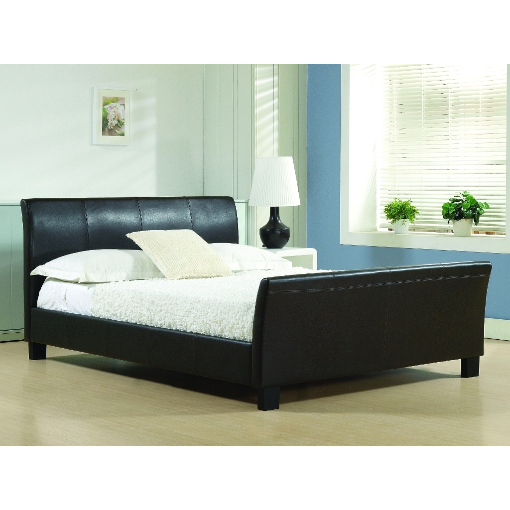 Brown Faux Leather Bed Frame King Size 5ft Free Next Day Delivery