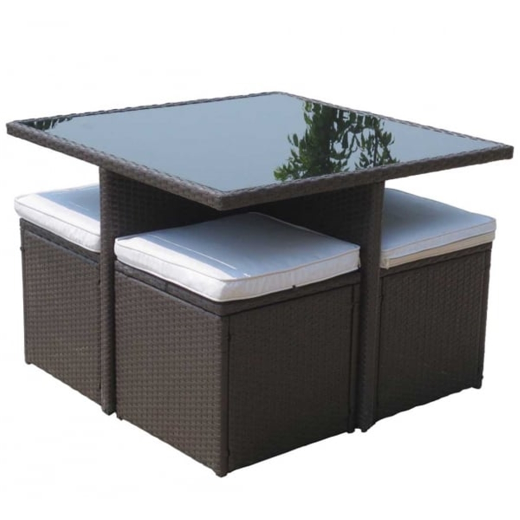 4 Seater Marlow Cube Stool Set Square 110cm Clear Glass Cube