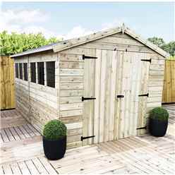 12 X 8 Premier Apex Garden Shed - 12mm Tongue And Groove - Pressure Treated - Double Doors - 6 Windows + Safety Toughened Glass - 12mm Tongue And Groove Walls, Floor And Roof