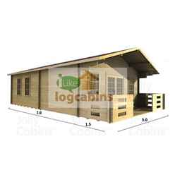 5.0m X 7.0m (16 X 23) Log Cabin (2097) - Double Glazing (44mm Wall Thickness)