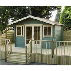 12 X 12 Log Cabin With Fully Glazed Double Doors (3.59m X 3.59m) - Double Doors - 2 Windows - 70mm Wall Thickness