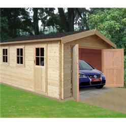 13 X 12 Log Cabin Garage - Double Door - 3 Windows - 28mm Wall Thickness