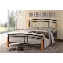 Black Metal And Beech Bed Frame Small Double 4ft