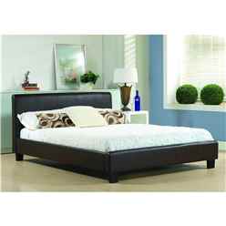 Brown Low End Faux Leather Bed Frame - Double 4ft 6