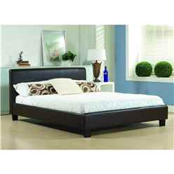 Brown Low End Faux Leather Bed Frame - King Size 5ft