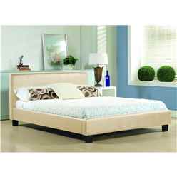 Cream Low End Faux Leather Bed Frame - King Size 5ft