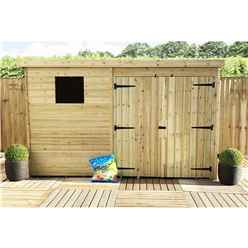 10 X 6 Large Pent Garden Shed - 12mm Tongue And Groove Walls - Pressure Treated - Double Doors - 1 Window + Safety Toughened Glass