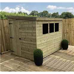 6 X 4 Reverse Pent Garden Shed - 12mm Tongue And Groove Walls - Pressure Treated - Single Door - 3 Windows + Safety Toughened Glass