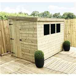 7 X 7 Reverse Pent Garden Shed - 12mm Tongue And Groove Walls - Pressure Treated - Single Side Door - 3 Windows + Safety Toughened Glass