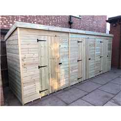 Bespoke 16 X 4 Premier Pressure Treated Tongue And Groove Pent Storage Shed - 3 Separate Units With Internal Walls