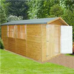 Installed 13 X 7 Tongue And Groove Pressure Treated Wooden Apex Shed - Double Doors - 2 Windows - 12mm Wall Thickness