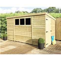 12 X 5 Pent Garden Shed - 12mm Tongue And Groove Walls - Pressure Treated - Single Door - 3 Windows + Safety Toughened Glass