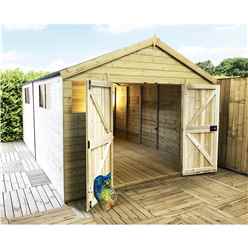 20 X 12 Premier Pressure Treated Tongue And Groove Apex Shed With Higher Eaves And Ridge Height 10 Windows And Safety Toughened Glass And Double Doors + Super Strength Framing