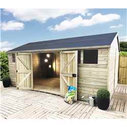 14 X 12 Reverse Premier Pressure Treated Tongue And Groove Apex Shed With Higher Eaves And Ridge Height 6 Windows And Safety Toughened Glass And Double Doors + Super Strength Framing