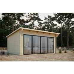 7.5m X 4m Sliding Door Pent Log Cabin - Double Glazing (68mm Wall Thickness)