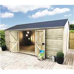 16 X 12 Reverse Premier Windowless Pressure Treated Tongue And Groove Apex Shed With Higher Eaves And Ridge Height And Double Doors (12mm Tongue & Groove Walls, Floor & Roof) + Super Strength Framing