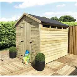 10 X 6 Security Garden Shed - Pressure Treated - Single Door + Safety Toughened Glass Security Windows + 12mm Tongue Groove Walls ,floor And Roof With Rim Lock & Key