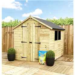 8 X 4  Super Saver Apex Shed - 12mm Tongue And Groove Walls - Pressure Treated - Low Eaves - Double Doors - 2 Windows
