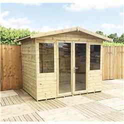 10 X 11 Pressure Treated Apex Garden Summerhouse - 12mm Tongue And Groove - Overhang - Higher Eaves And Ridge Height - Toughened Safety Glass - Euro Lock With Key + Super Strength Framing
