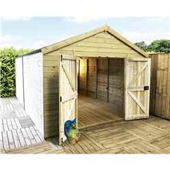 18 X 15 Premier Pressure Treated T&g Apex Workshop With Higher Eaves And Ridge Height Windowless And Double Doors (12mm T&g Walls, Floor & Roof) + Super Strength Framing