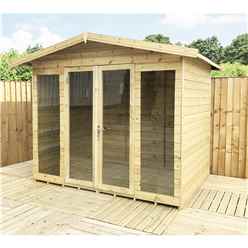 8 X 6 Pressure Treated Apex Garden Summerhouse - Long Windows - 12mm T&g - Overhang - Higher Eaves And Ridge Height - Toughened Safety Glass - Euro Lock With Key + Super Strength Framing