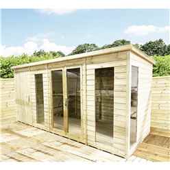 15 X 10 Combi Pent Summerhouse + Side Shed Storage - Pressure Treated Tongue & Groove With Higher Eaves And Ridge Height + Toughened Safety Glass + Euro Lock With Key + Super Strength Framing