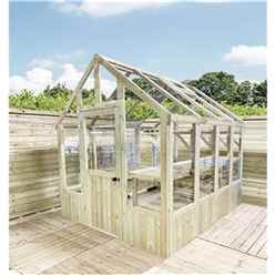 4 X 6 Pressure Treated Tongue And Groove Greenhouse - Super Strength Framing - Rim Lock - 4mm Toughened Glass + Bench + Free Install