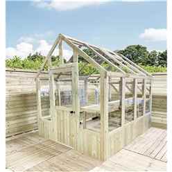 4 X 8 Pressure Treated Tongue And Groove Greenhouse - Super Strength Framing - Rim Lock - 4mm Toughened Glass + Bench + Free Install