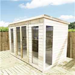 12 X 9  Pent Pressure Treated Tongue & Groove Pent Summerhouse With Higher Eaves And Ridge Height  Toughened Safety Glass + Euro Lock With Key + Super Strength Framing