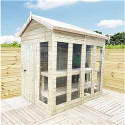 10 X 7 Pressure Treated Tongue And Groove Apex Summerhouse - Potting Summerhouse - Bench + Safety Toughened Glass + Rim Lock With Key + Super Strength Framing