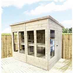 8 X 6 Pressure Treated Tongue And Groove Pent Summerhouse - Potting Shed - Bench + Safety Toughened Glass + Euro Lock With Key + Super Strength Framing