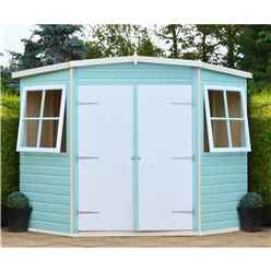 8 X 8 (2.25m X 2.25m) - Pressure Treated Tongue & Groove - Corner Pent Shed / Workshop - 2 Opening Windows - Double Doors - 12mm T&g Floor