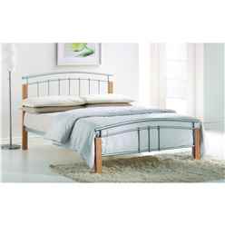 Silver Metal & Beech Bed Frame - Double 4ft 6