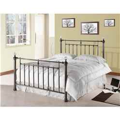 Polished Black Nickel Metal Bed Frame Featuring Crystal Effect Finials - Double 4ft 6