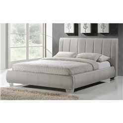 Chrome Footed Sand Fabric Bed Frame - Double 4ft 6