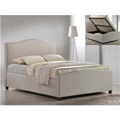 Chrome Studded Sand Fabric Side Ottoman Style Bed Frame - King Size 5ft