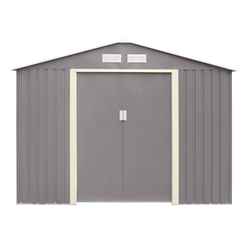 8 X 6 (2.61m X 1.81m) Double Door Metal Apex Shed - Light Grey