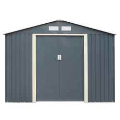8 X 6 (2.61m X 1.81m) Double Door Metal Apex Shed - Dark Grey