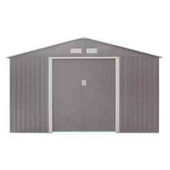 10 X 8 (3.21m X 2.41m) Double Door Metal Apex Shed - Light Grey